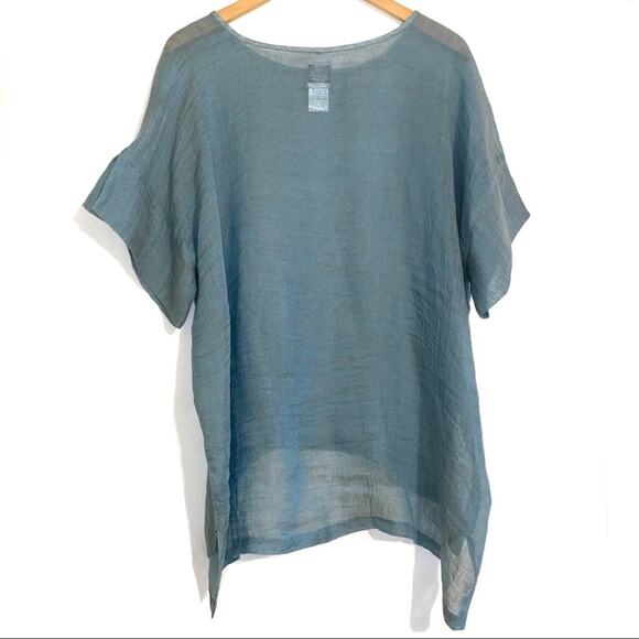 Kim Bernardin Paris Linen Green Goldish Lagenlook Top OS - Picture 2 of 6